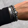 3 sztuk Luksusowy Roman Royal Skull Urok Mężczyźni Ze Stali Nierdzewnej Geometrii Pulseiras Otwarte Regulowane Bransoletki Para Biżuteria