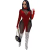 Herbst Mesh Samt Patchwork frauen Overall Sexy Club Party Ein Stück Gesamt Hohe Taille Bodycon Strampler Outfit