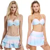 Cintura alta saia nadada sereia shell sutiã biquinis conjunto push up swimwear mulheres gradiente rampa cor de banho de banho de banho de banho de banho tankini