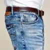 KUEGOU Cotton Spandex Męskie Dorywczo Niebieskie Dżinsy Męska Moda Koreański Styl Slim Typ Proste Dżinsy Spodnie Rozmiar KK-2923 20111