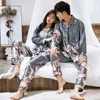 CAIYIER 2020 Winter Couple Pajamas Set Silk Loves Print Long Sleeve Sleepwear Men & Women Casual Big Size Lovers Nightwear M-5XL X0526