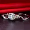 Cluster Rings Sightly Ring Sets 2Ct Cushion Cut Wedding Set Genuine 925 Sterling Silver For Her