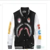 Mäns och Kvinnors Casual Style Unik Personlighet Design Shark Mouth Print Cotton Loose Baseball Shirt Jacket