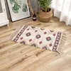 Retro Bohemian El Dokuma Pamuk Keten Halı Fas Baskılı Alan Kilim Tapted Püsküller Anti Skid Pad Ile RUG Banyo Paspas 201214