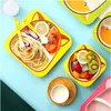 Ensembles de vaisselle en fibre de bambou, service de table pour enfants, assiette à grille, bol de riz créatif de dessin animé, personnalisation de cadeau