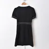 2020 Spring Autumn Short Sleeve Lapel Neck Black Contrast Color Panelled Buttons Short Dress Tweed Single-Breasted Dresses S271827158