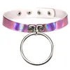 Kvinnor Rainbow Laser Leather Choker Halsband Metal O Ring Chokers Halsband krage Kvinna Sub Slave Nightclub Fashion Jewelry Will and Sandy