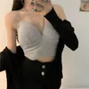 Nouveau femmes été sexy coton tissu licou cou bretelles spaghetti couleur unie rembourré gilet court débardeur taille haute caraco bustier