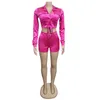 ANJAMANOR Neon Pink Green Satin 2 Set corto in due pezzi Autunno Abiti da club sexy per donna Festival Rave Set coordinati D42-AG80 T200623