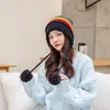Nieuwe Winter Wollen Hoed voor Vrouwen Koreaanse versie Plus Wollen Bal Knit Cap Regenboog Gekleurde Bal Warm Oor Bescherming Warme Hoed