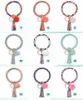 23 Colors Tassels Bracelets With Plush Ball Leather Wrap Key Ring Keychain Wristband Sunflower Drip Oil Circle Bangle Chains Wristlet DB320