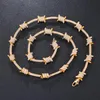 Kedjor DZ 8mm Barbed Wire Halsband Solid Back Kopparkedja med Zircon Stones Punk Style Gold Set Hip Hop Fashion Smycken