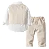 Toddler Boy Clothes Kids Boys Wedding Suits Striped Vest + White Shirt + Pants 3pcs Page Boy Outfits Children Outerwear 201127