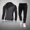 Lente en herfst heren tweedelige gestreepte sportkleding mannen full-mouwen top met capuchon + outdoor sportbroek Track pak SUI 201201