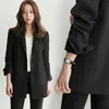 Aelegantmis Giacca elegante a maniche lunghe slim blazer Donna Casual Capispalla nera Primavera Autunno Lady Office Suit Blazer Plus Size LJ200907