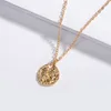 Or Martelé Métal Emboss 12 Zodiac Horoscope Astrologie Pendentif Collier Rétro Mode Cou Bijoux Minimaliste Ronde Charme Accessoire