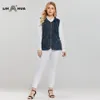 LIH HUA Womens Plus Size Casual Denim Vest stockinet haute flexibilité Casual jeans Vest Knitted Denim OL Style 201031