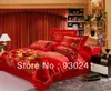 赤いサテンドラゴン/フェニックス中国の結婚式の寝具セットプリント現代のスーツジャカードベッドクロースクイーン/キングサイズゴールドT200706