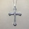 Original große 925 Sterling Silber exquisite Bibel Jesus Kreuz Anhänger Halskette für Frauen Kruzifix Charme Pave Square simuliert Diamant Schmuck