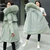 Dames Gewatteerde Jas Hooded Mid-Length Big Bont Kraag Down Cotton Liner Jacket Vrouwelijke Dikke Winter Plus Size Bovenkleding Warm 201029