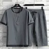 Ice silk suit men's summer loose large casual sports suit men's short sleeve Capris two piece set G1222