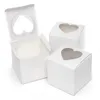 PVC-fönster Cupcake Box 7.5 * 7.5 * 7.5cm Vit Glänsande Hjärtformad Fönsterkaka Presentförstärkning Lådor för Alla hjärtans dag Bröllop