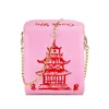صينية Takeout Box Tower Print Pu Leather Lays Leadibag Novelty Cute Girl Girl Counter Bag Bag for Women Totes3188