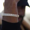 Okrągły kwadratowy krój męska bransoletka tenisowa cyrkonia potrójny zamek Hiphop biżuteria sześcienny luksusowy kryształ CZ moda męska urok bransoletki biżuteria