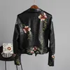 Spring Autumn Women Leather Celather Lady Floral Borderyer New Fashion Casat Turndown Collar Motorcycle Jacket PU FM009 T200828