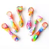 Printing Silicone Pipes Colorful Dry Herb Tobacco Hand Smoking Pipe with Hidden Bowl Piece Bent Spoon Type Unbreakable