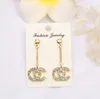 18K Gold Plated Stud Earrings Fashion Brand Design Double Letter 925 Silver Needle Tassel Metal Chain Eardrop Inlay Crystal Rhinestone Wedding Jewelry Accessories