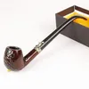 wood Color Tobacco Smoking Pipe Mouthpiece With Gift Package Cigarette Cigar Carved Hand Filter Pipes 23.5cm length tools Accessories