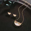 2021 Women Fashion 2 Pcs Necklace & Earring Fan Shape Design Arabic Mask Style Gold Wedding Bride Luxury Jewelry Set