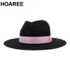 HOAREE Hommes Femmes Panama Chapeau Élégant Noir Vert Paille Soleil Chapeaux Style Britannique Jazz Fedora Été Plage Marque Trilby Large Bord Chapeau Y200714