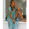 Hipis 2020 Sexy Drukowane Lato Maxi Dress Deep V Neck Krótki Rękaw Vintage Vestido Beach Boho Casual Odzież Długie Kobiety Dresses1