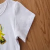 2021 봄 아이 의류 세트 짧은 소매 술 티셔츠 탑 + 해바라기 인쇄 플레어 바지 2pcs / 패션 부티크 소녀 의상