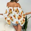 Femmes Blouse Summer Tournesol Imprimer Hors Épaule Blouse Casual Floral Printsleeve Loose Tops Vêtements Femme Flare Manches 2020 Y200623