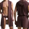 Vente chaude Hommes Peignoir Sexy Pyjamas Vêtements De Nuit Chemise De Nuit Hombre À Capuche Peignoir Hommes Robe De Bain Plus La Taille 201023