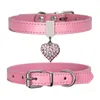 Pet Dog Collar With Diamond Heart Bell Fashion PU Leather Pet Dog Cat Collars Small Dog Neck Adjustable Strap RRA2711