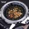 Wristwatches Jaragar Luksusowy Zegarek Mężczyźni Srebrny Skórzany Wristwatch Automatyczne Szkielet Sukienka Casual Business1