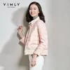 Vimly Winter 90% White Duck Down Short Jacket For Women Elegant Stand Collar Solid Long Sleeve Button Female Coat 5095 201103