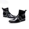 New Men Shoes Boots Western Cowboy Ankle Boots Men Pointed Buckles Black Leather botas hombre Runway, Party Boots