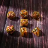 Flower Coloured Glaze Semi-precious Loose Gem Stones Dices Handmade Custom Engrave Dungeons & Dragons RPG Game Digital Entertainment Polyhedron Stone Dice 7pcs/set