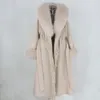 OFTBUY X-long Tassel Cachemira Mezclas de lana Abrigo de piel real Cinturón Chaqueta de invierno Mujeres Cuello de piel de zorro natural Puños Streetwear 201215