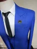 2022 Three Piece Royal Blue Men Suits Peaked Lapel Custom Made Wedding Tuxedos Slim Fit Male Suits (Jacket + Pants + Vest+Tie) 211231