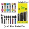 Slim Twist Pen Quad Twist Pré-aqueça Bateria 650mAh 900mAh 1100mAh com caixa de exposição Vaia de tensão variável 510