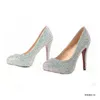 SS002 en Stock chaussures de mariage brillantes argentées hauteur 12 14 16 cm cristaux perles pompes talons hauts chaussures de mariée 275d