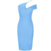 Ocstrade Blue One Shoulder Short Sleeve Over Knee Asymmetrical Bandage Dress PZ19198-Blue1