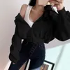 Casual Solid Woolen Ciepłe Cropped Bluzy Kobiety Kobieta Sweatshirt Dla Dziewczyn Jesień Zima Z Długim Rękawem Zip-Up Harajuku Topy 210510