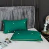 Svetanya Luxe Green European 600TC Egyptisch katoen Beddengoed Set Gloednieuwe Linnen Ingerichte Platte Blad Kussensloop Quilt Cover LJ201127